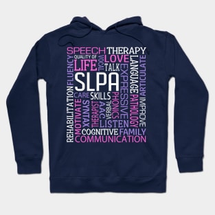 Speech Language Pathologist Speech Therapist Therapy Word Art Pink Purple Hoodie